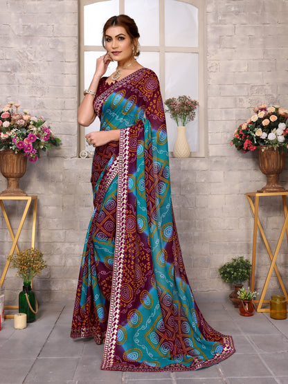 TARSHIKA BROWN FLORAL GEORGETTE SAREE WITH LACE