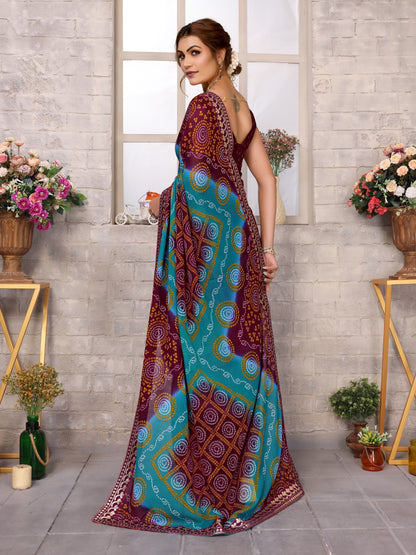 TARSHIKA BROWN FLORAL GEORGETTE SAREE WITH LACE
