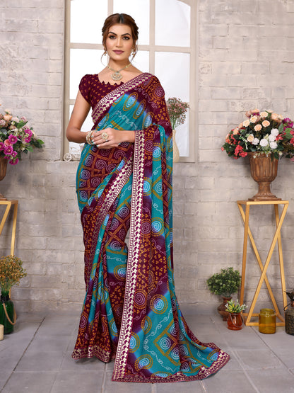 TARSHIKA BROWN FLORAL GEORGETTE SAREE WITH LACE