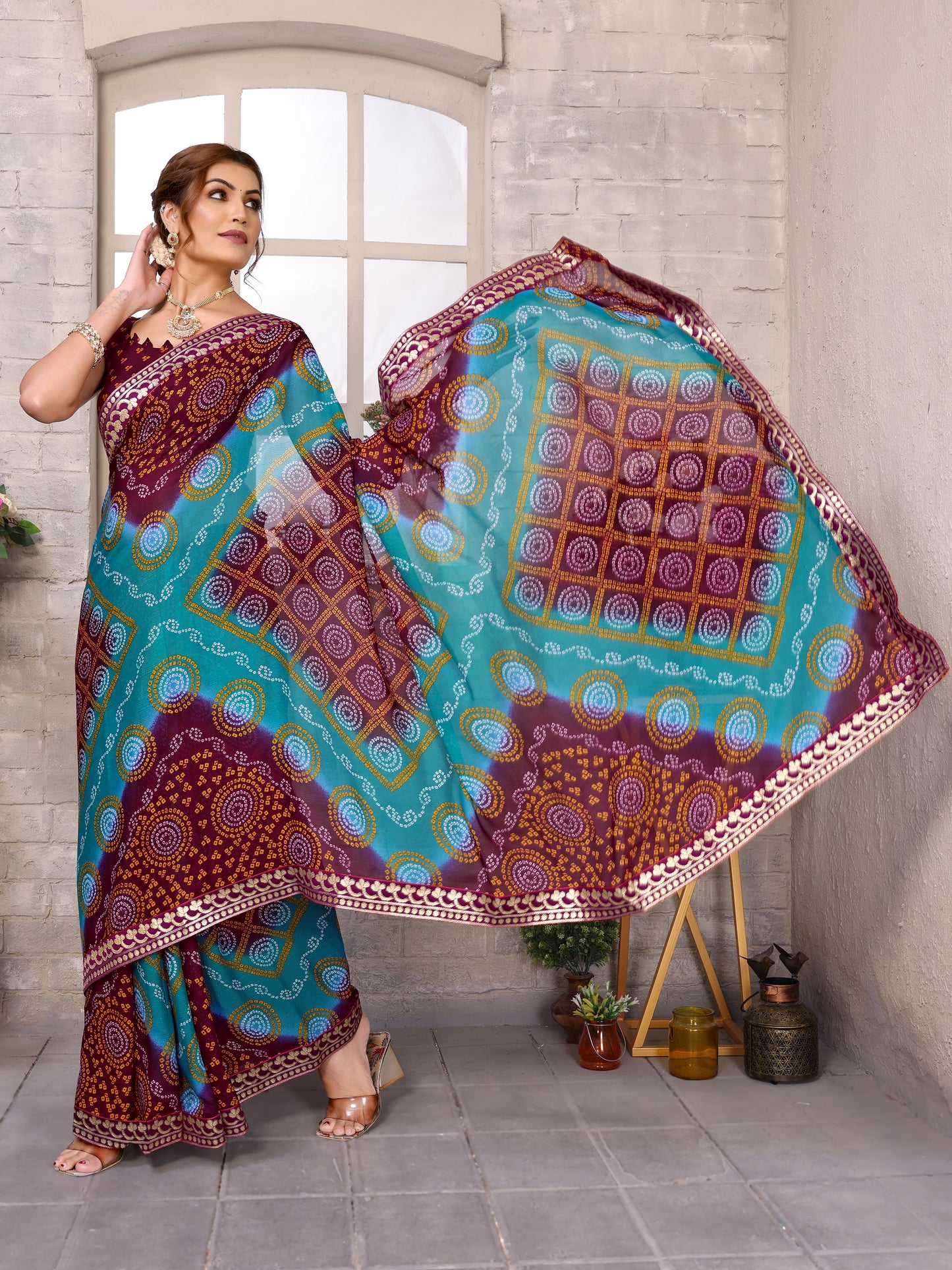 TARSHIKA BROWN FLORAL GEORGETTE SAREE WITH LACE