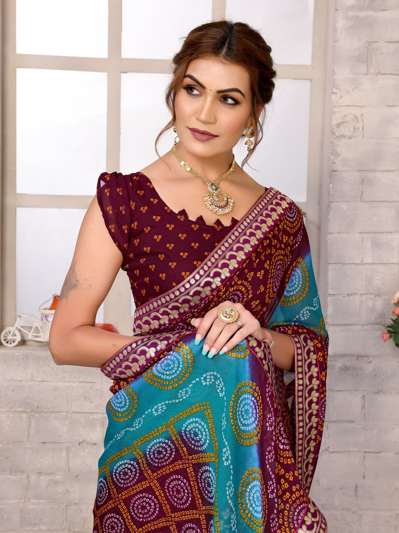 TARSHIKA BROWN FLORAL GEORGETTE SAREE WITH LACE