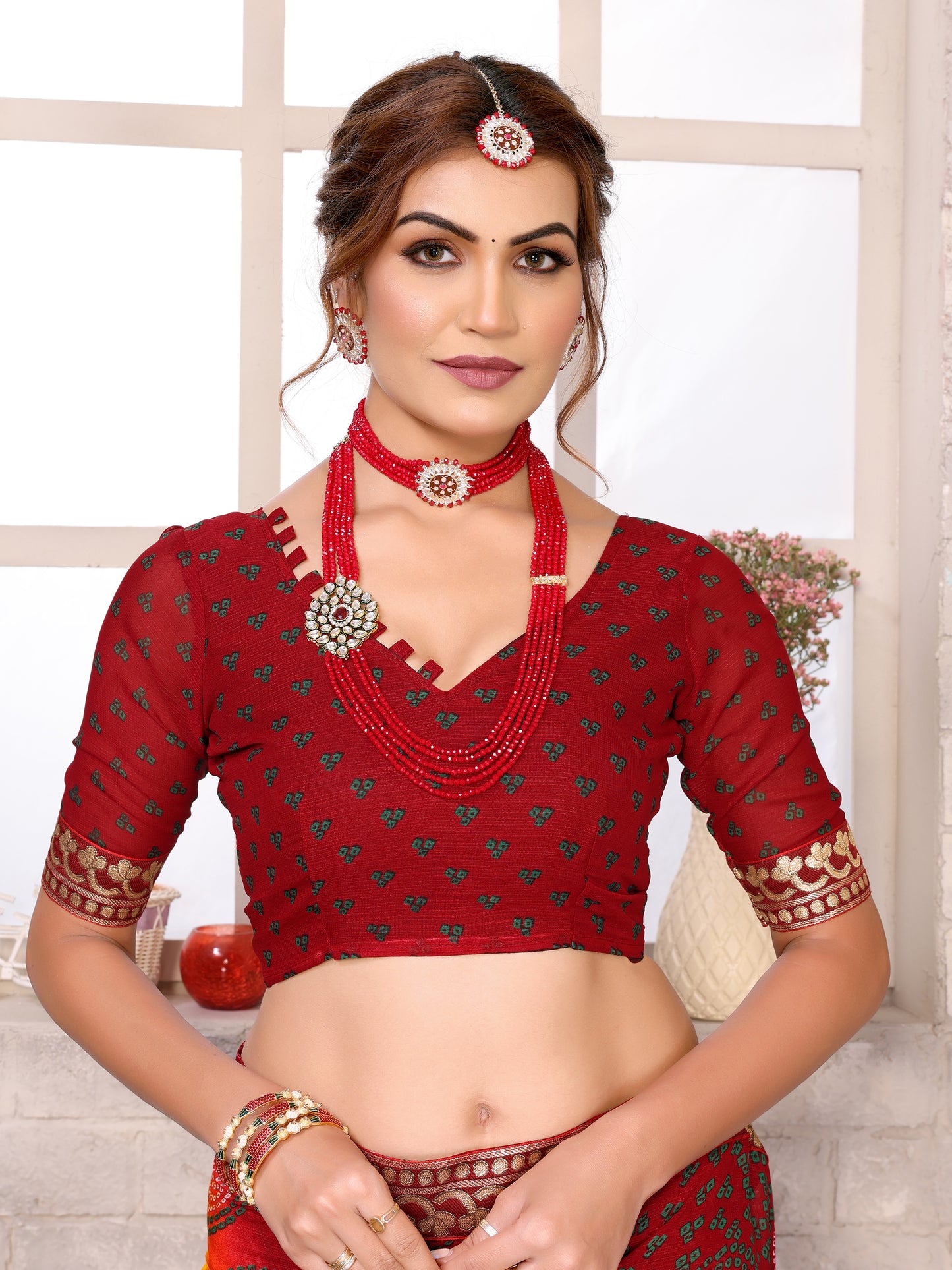 TARSHIKA MAROON FLORAL GEORGETTE SAREE WITH LACE