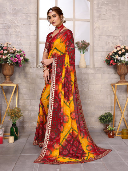 TARSHIKA MAROON FLORAL GEORGETTE SAREE WITH LACE