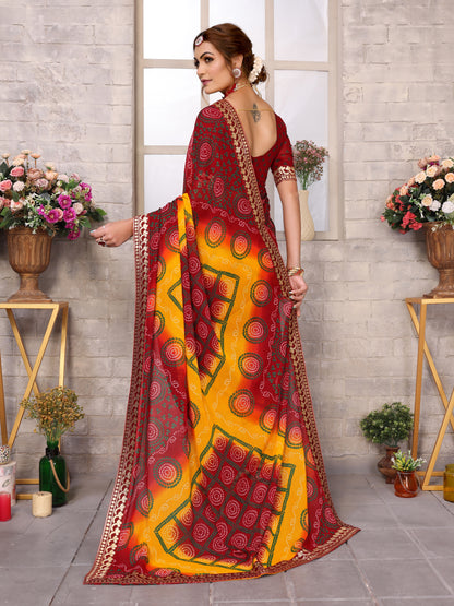TARSHIKA MAROON FLORAL GEORGETTE SAREE WITH LACE