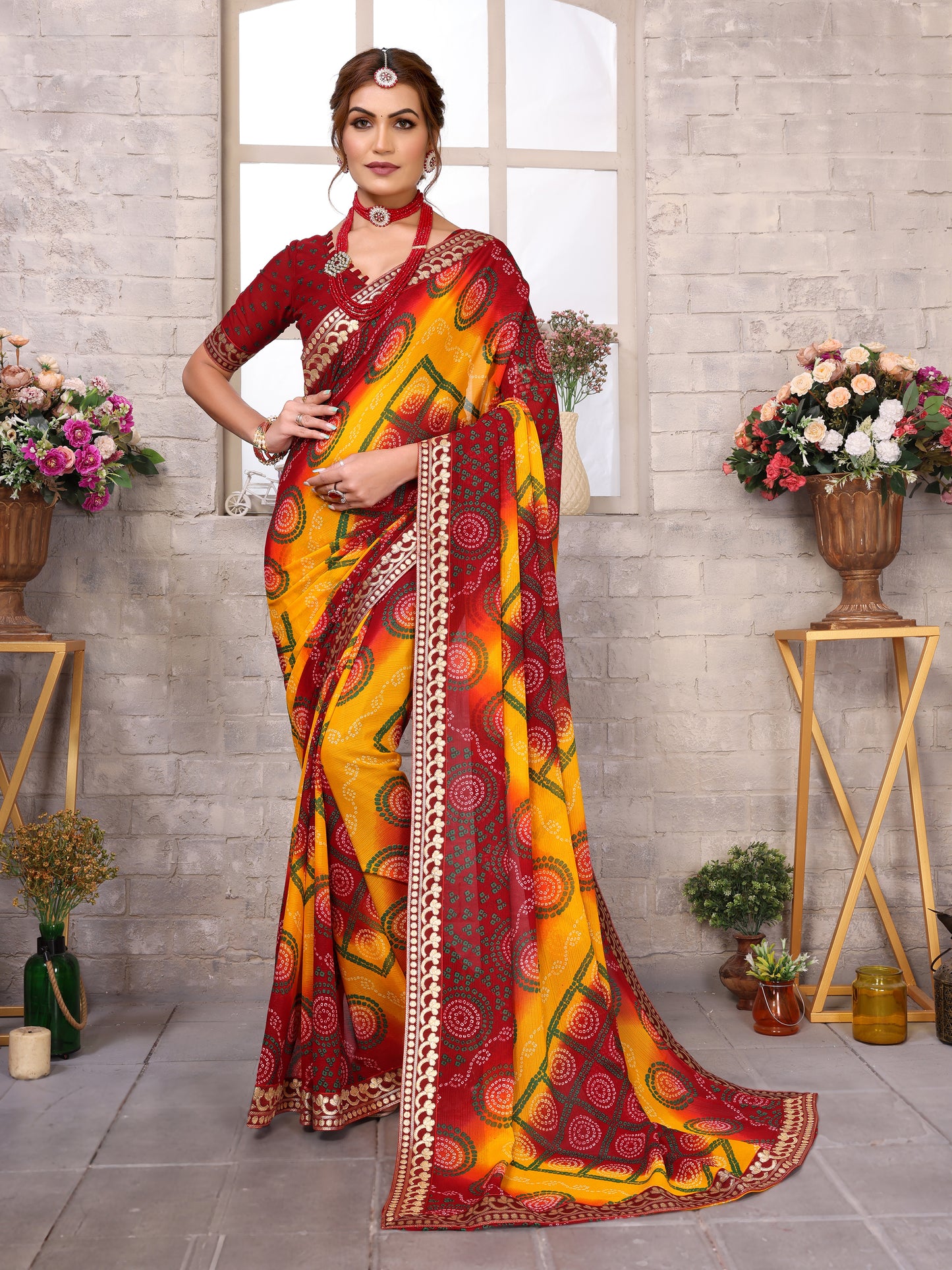TARSHIKA MAROON FLORAL GEORGETTE SAREE WITH LACE