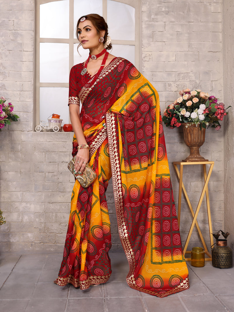 TARSHIKA MAROON FLORAL GEORGETTE SAREE WITH LACE