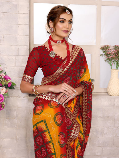 TARSHIKA MAROON FLORAL GEORGETTE SAREE WITH LACE
