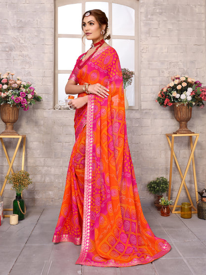 TARSHIKA PINK FLORAL GEORGETTE SAREE WITH LACE