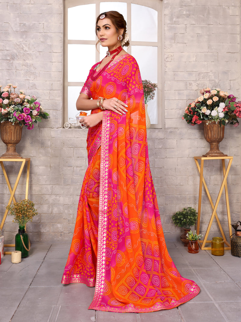 TARSHIKA PINK FLORAL GEORGETTE SAREE WITH LACE