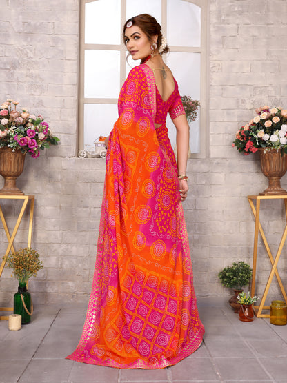 TARSHIKA PINK FLORAL GEORGETTE SAREE WITH LACE