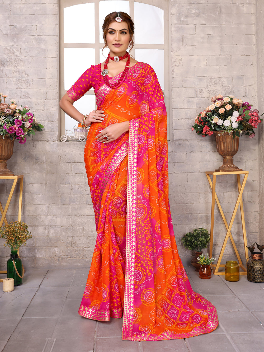 TARSHIKA PINK FLORAL GEORGETTE SAREE WITH LACE