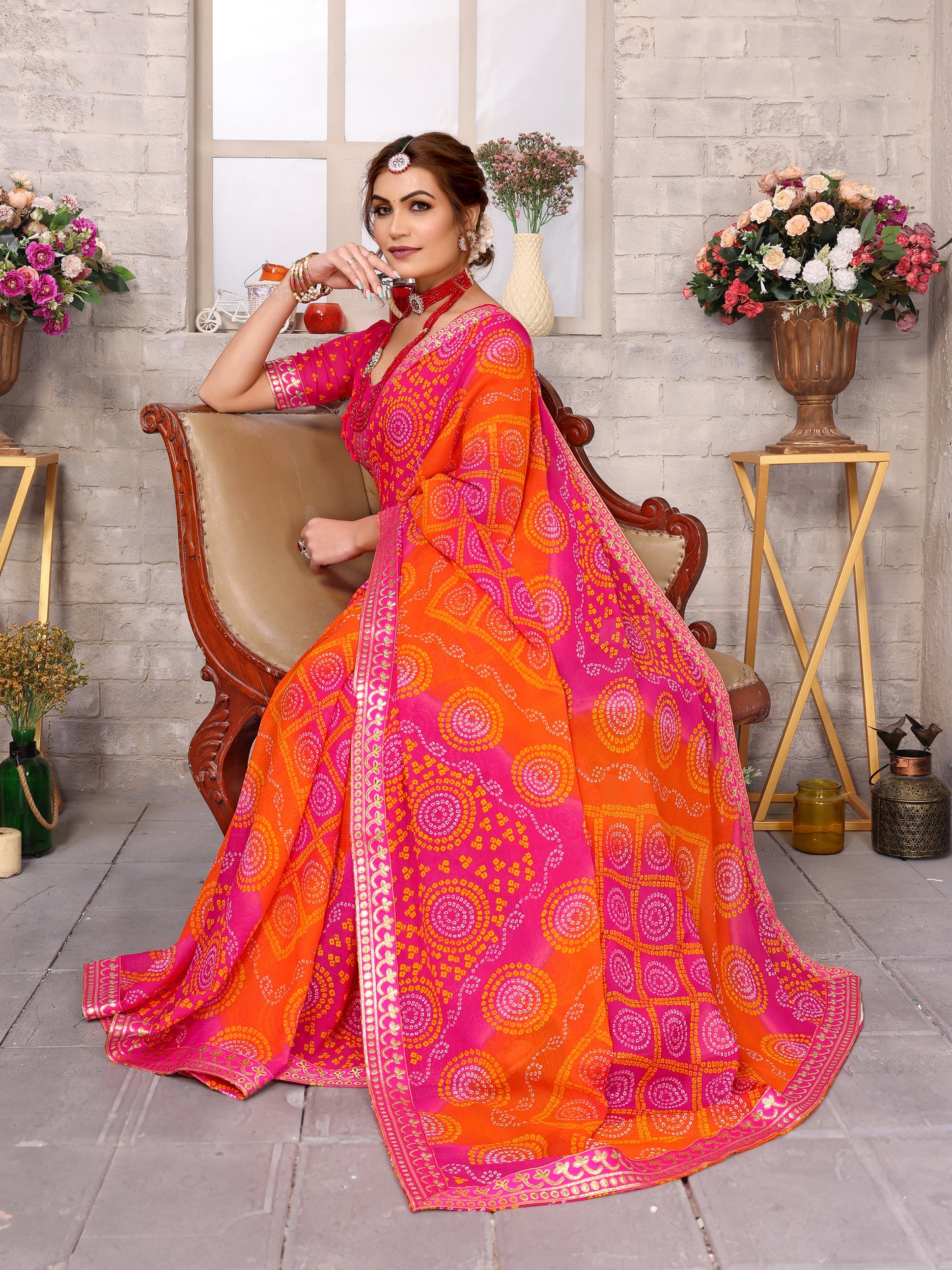 TARSHIKA PINK FLORAL GEORGETTE SAREE WITH LACE