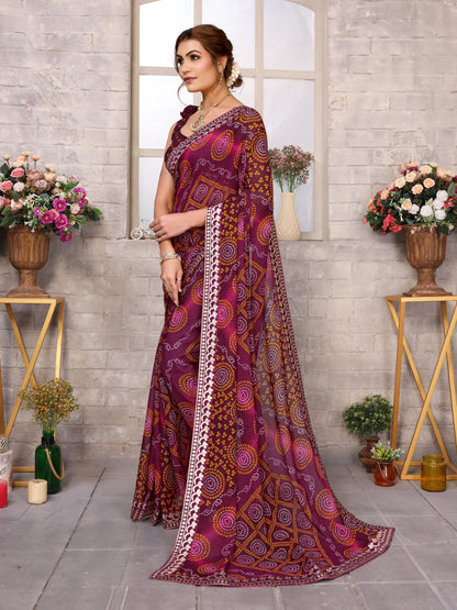 TARSHIKA PURPLE FLORAL GEORGETTE SAREE WITH LACE