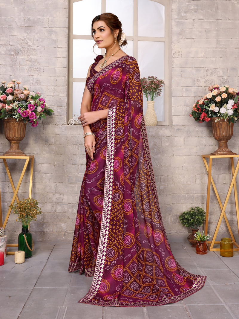 TARSHIKA PURPLE FLORAL GEORGETTE SAREE WITH LACE