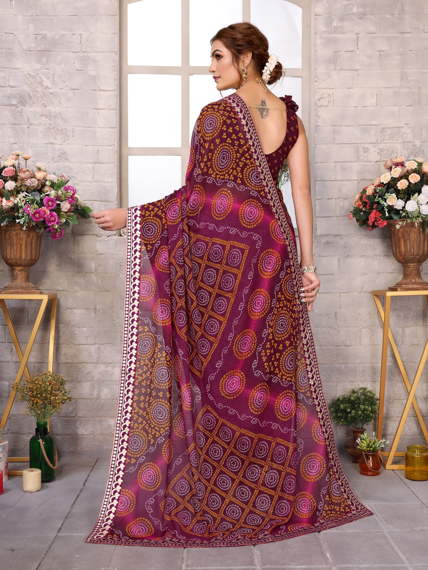 TARSHIKA PURPLE FLORAL GEORGETTE SAREE WITH LACE
