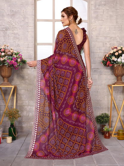 TARSHIKA PURPLE FLORAL GEORGETTE SAREE WITH LACE