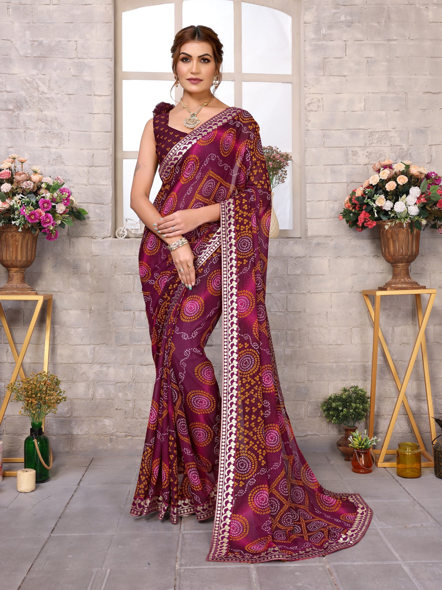 TARSHIKA PURPLE FLORAL GEORGETTE SAREE WITH LACE