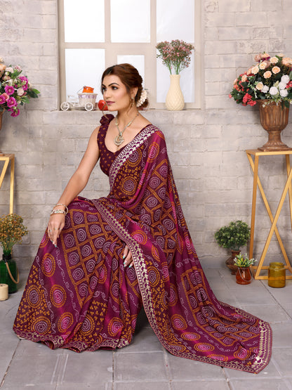 TARSHIKA PURPLE FLORAL GEORGETTE SAREE WITH LACE