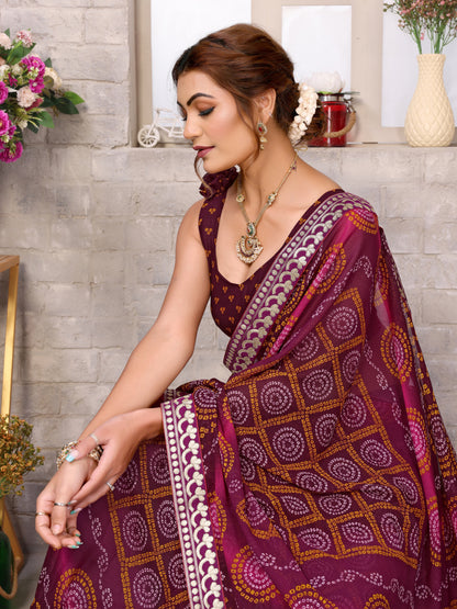 TARSHIKA PURPLE FLORAL GEORGETTE SAREE WITH LACE