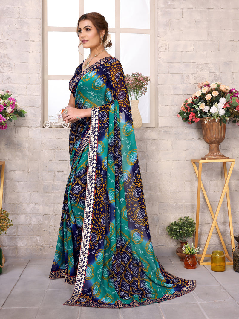TARSHIKA RAMA FLORAL GEORGETTE SAREE WITH LACE