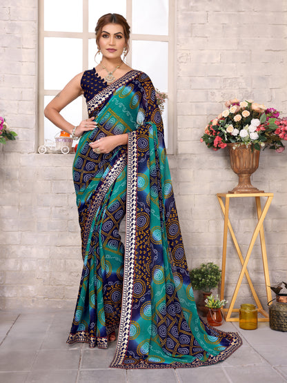 TARSHIKA RAMA FLORAL GEORGETTE SAREE WITH LACE