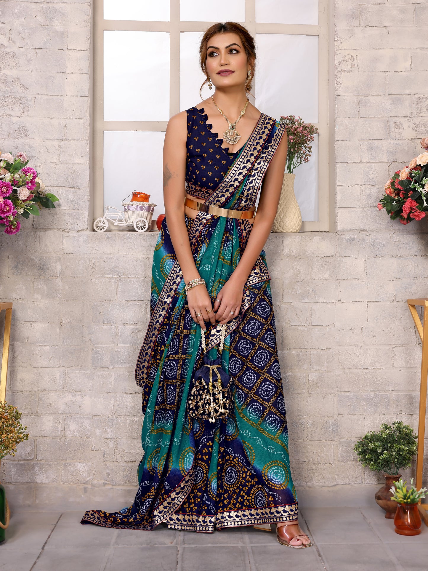 TARSHIKA RAMA FLORAL GEORGETTE SAREE WITH LACE