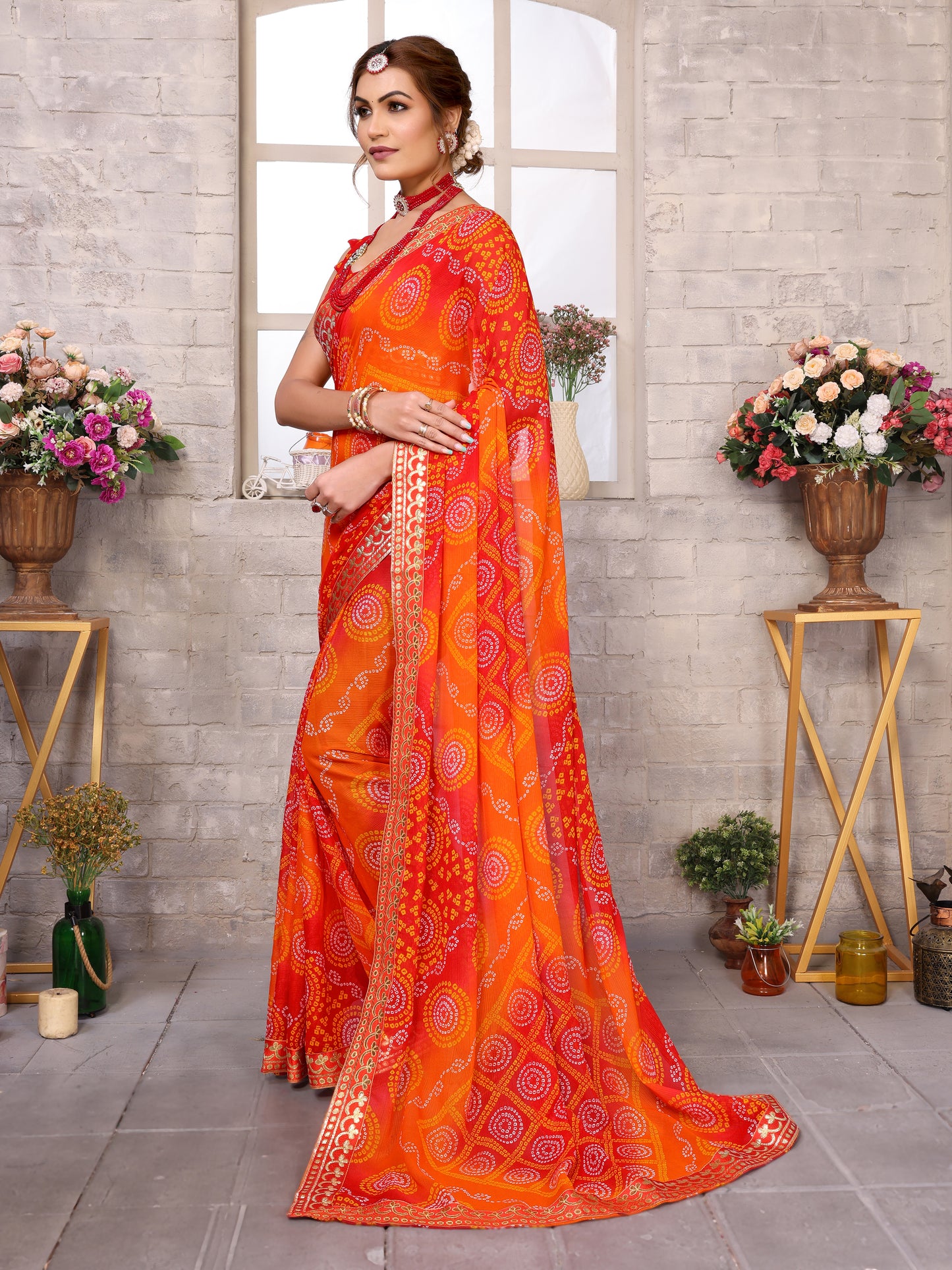 TARSHIKA RED FLORAL GEORGETTE SAREE WITH LACE