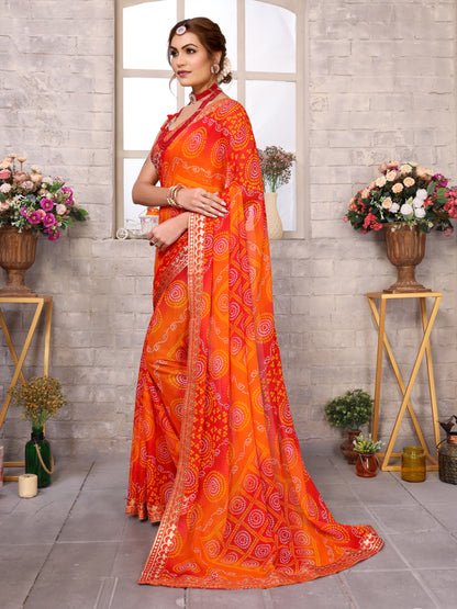 TARSHIKA RED FLORAL GEORGETTE SAREE WITH LACE