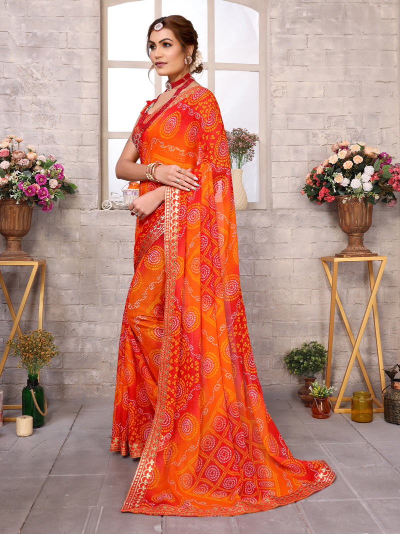 TARSHIKA RED FLORAL GEORGETTE SAREE WITH LACE