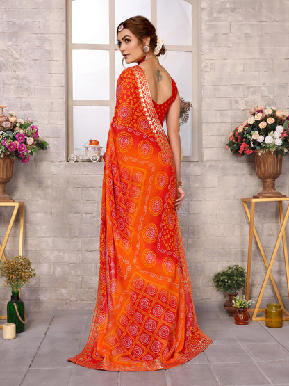 TARSHIKA RED FLORAL GEORGETTE SAREE WITH LACE