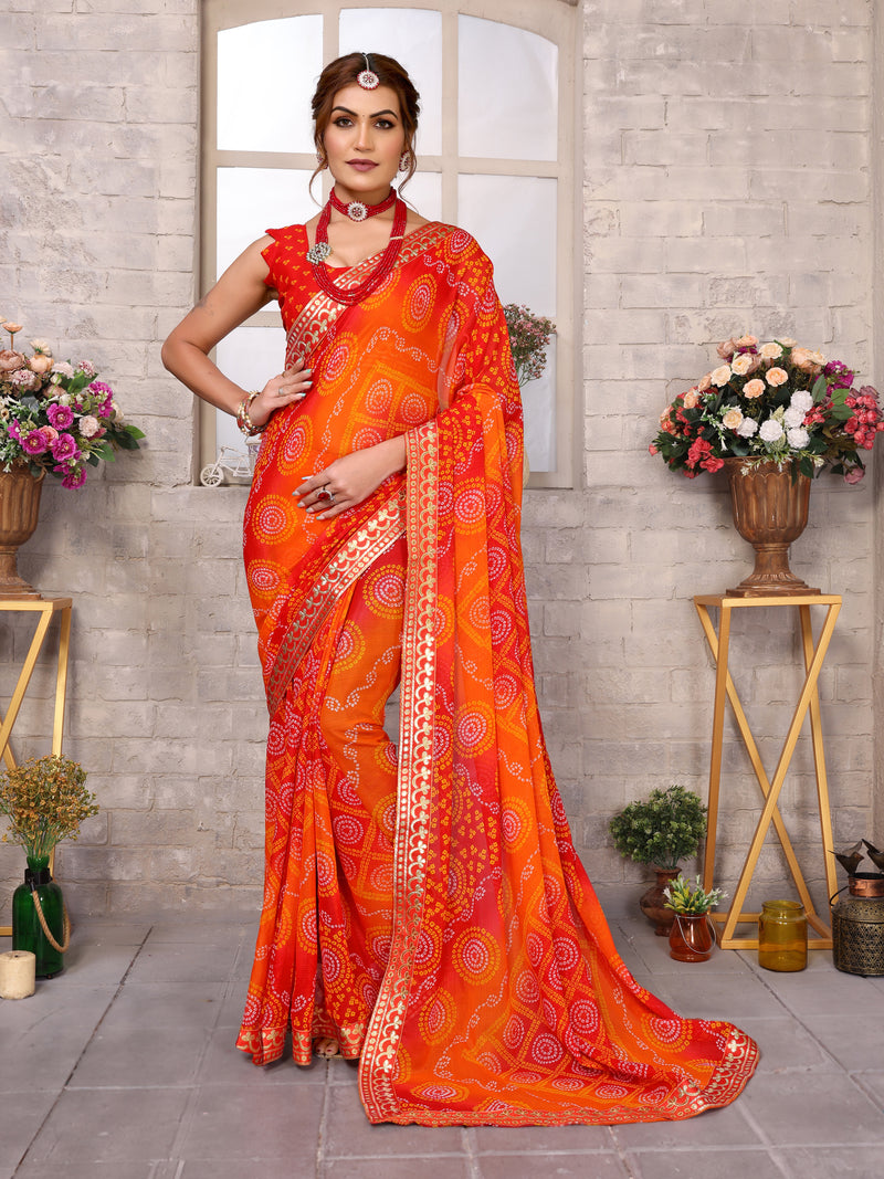 TARSHIKA RED FLORAL GEORGETTE SAREE WITH LACE