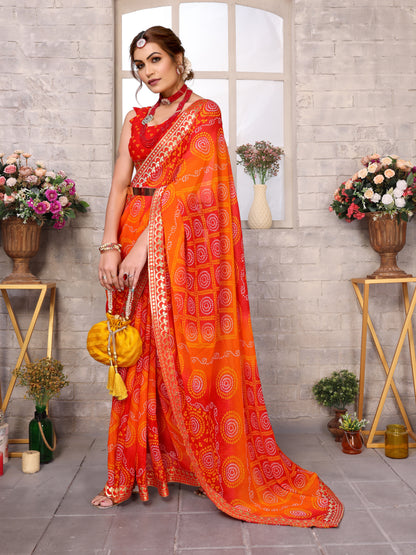 TARSHIKA RED FLORAL GEORGETTE SAREE WITH LACE