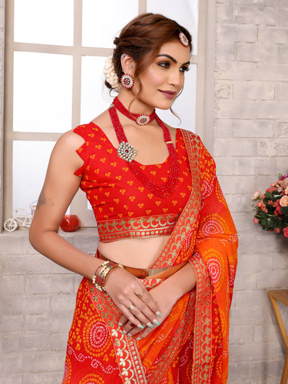 TARSHIKA RED FLORAL GEORGETTE SAREE WITH LACE