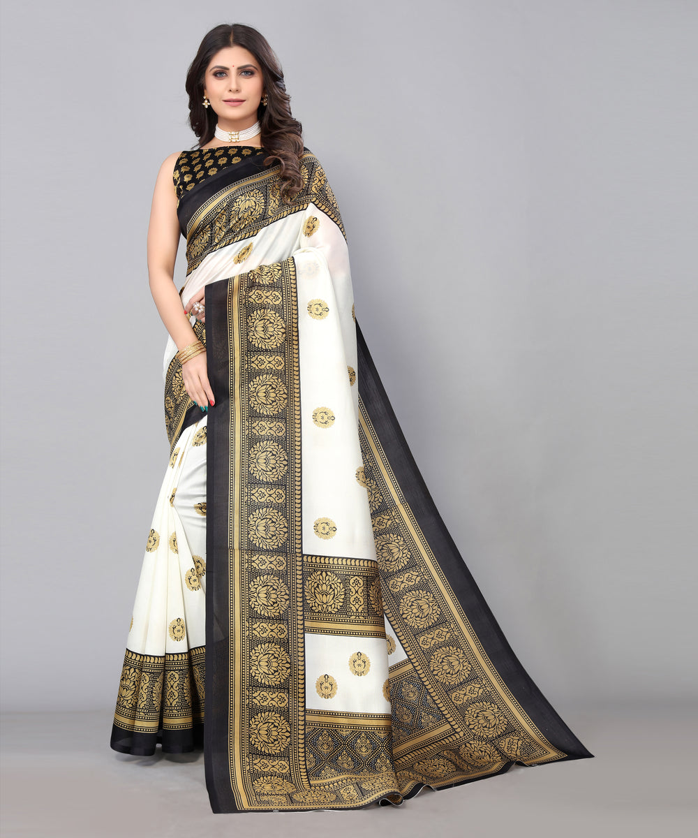 TARSHIKA BLACK FLORAL PRINT MYSORE ARTSILK SAREE