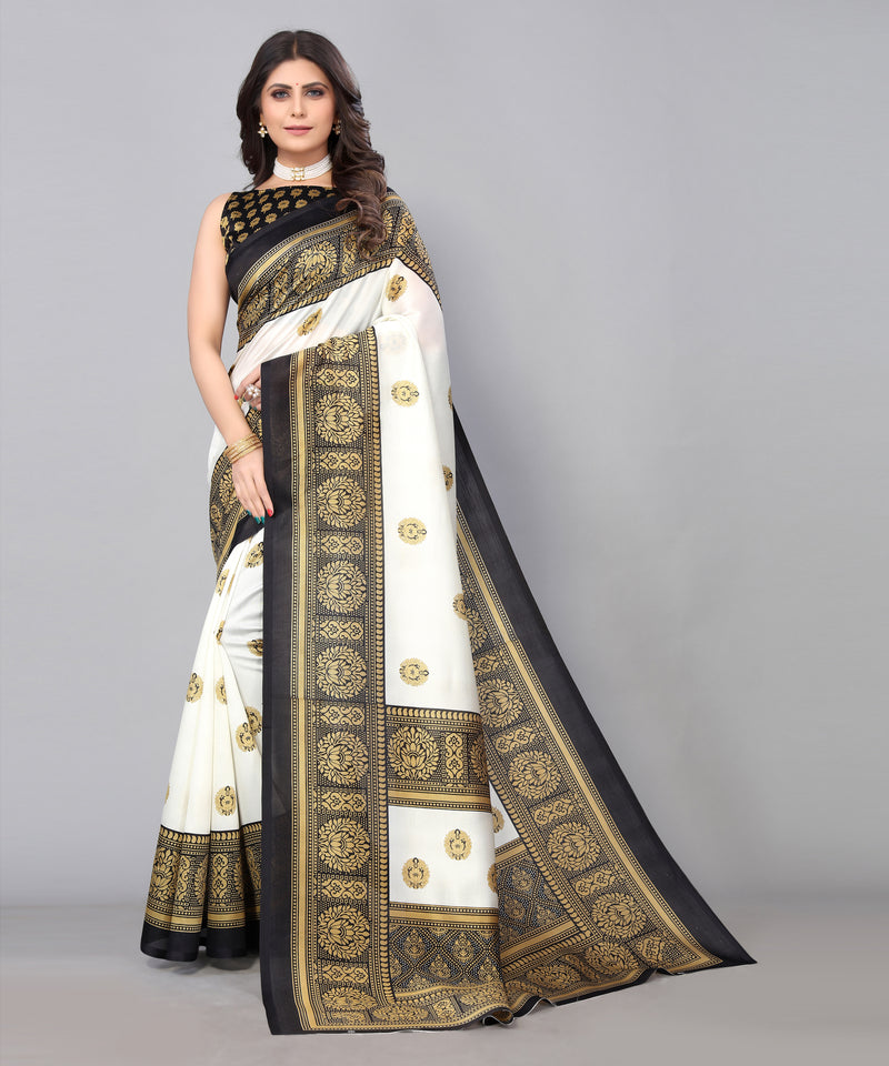 TARSHIKA BLACK FLORAL PRINT MYSORE ARTSILK SAREE