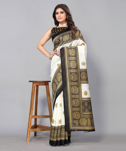 TARSHIKA BLACK FLORAL PRINT MYSORE ARTSILK SAREE
