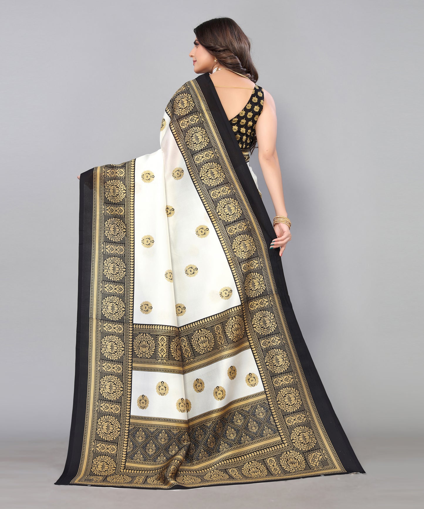 TARSHIKA BLACK FLORAL PRINT MYSORE ARTSILK SAREE