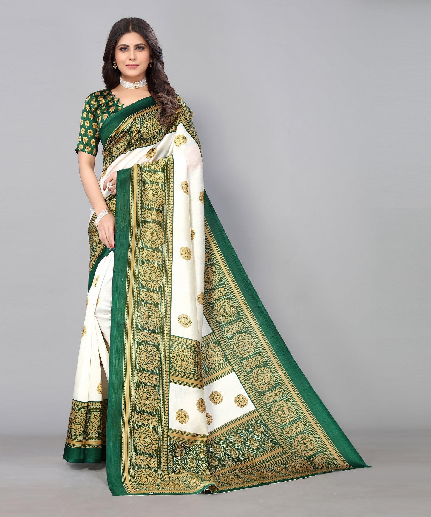 TARSHIKA DARK GREEN FLORAL PRINT MYSORE ARTSILK SAREE