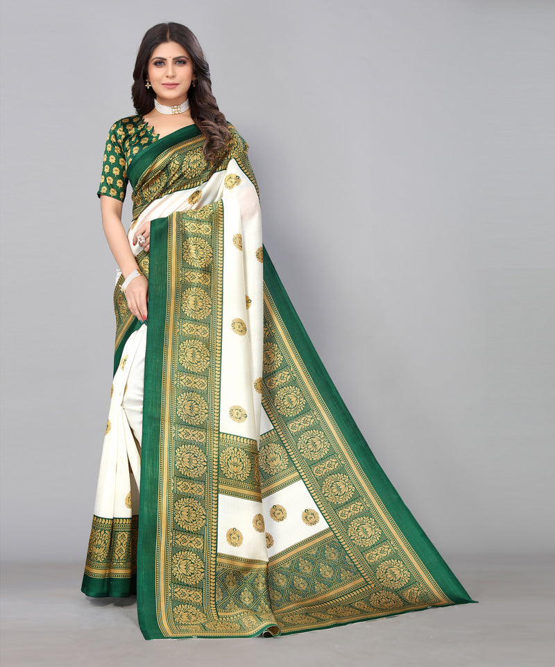 TARSHIKA DARK GREEN FLORAL PRINT MYSORE ARTSILK SAREE