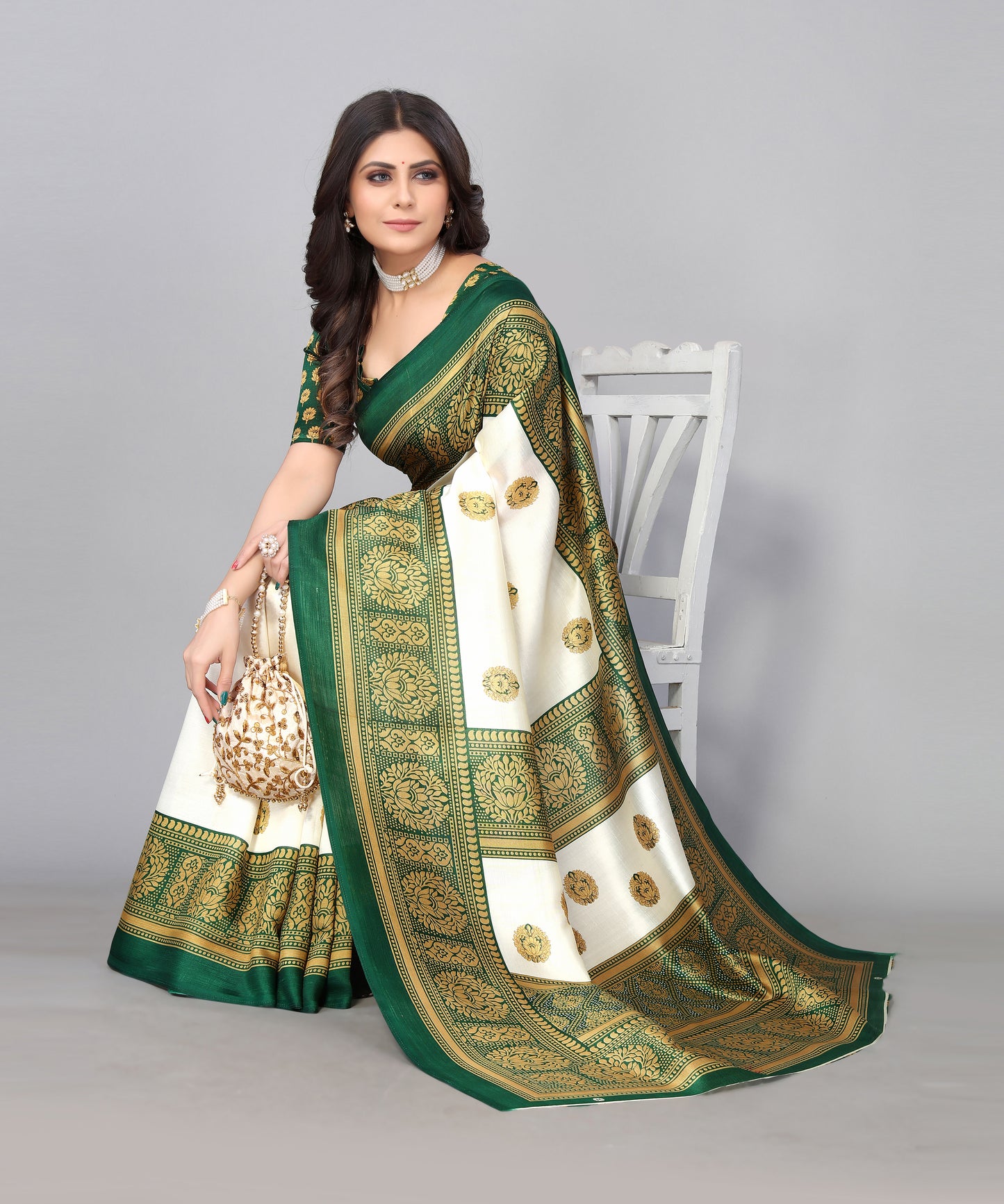 TARSHIKA DARK GREEN FLORAL PRINT MYSORE ARTSILK SAREE