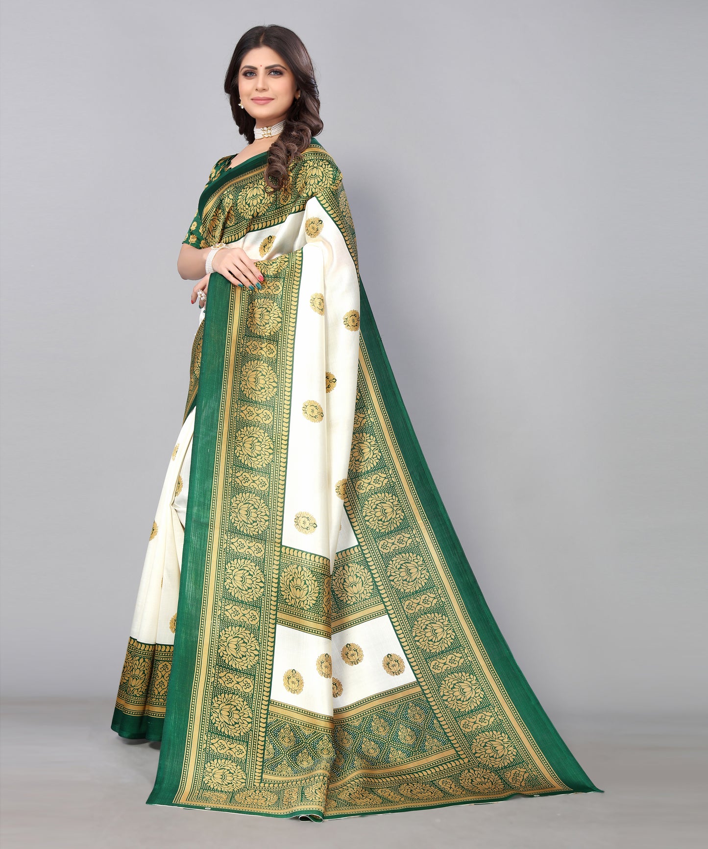 TARSHIKA DARK GREEN FLORAL PRINT MYSORE ARTSILK SAREE