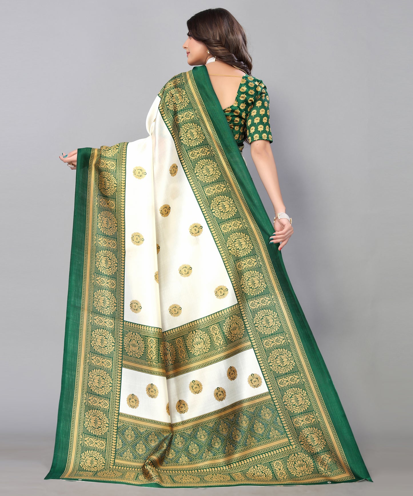 TARSHIKA DARK GREEN FLORAL PRINT MYSORE ARTSILK SAREE