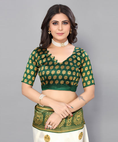 TARSHIKA DARK GREEN FLORAL PRINT MYSORE ARTSILK SAREE