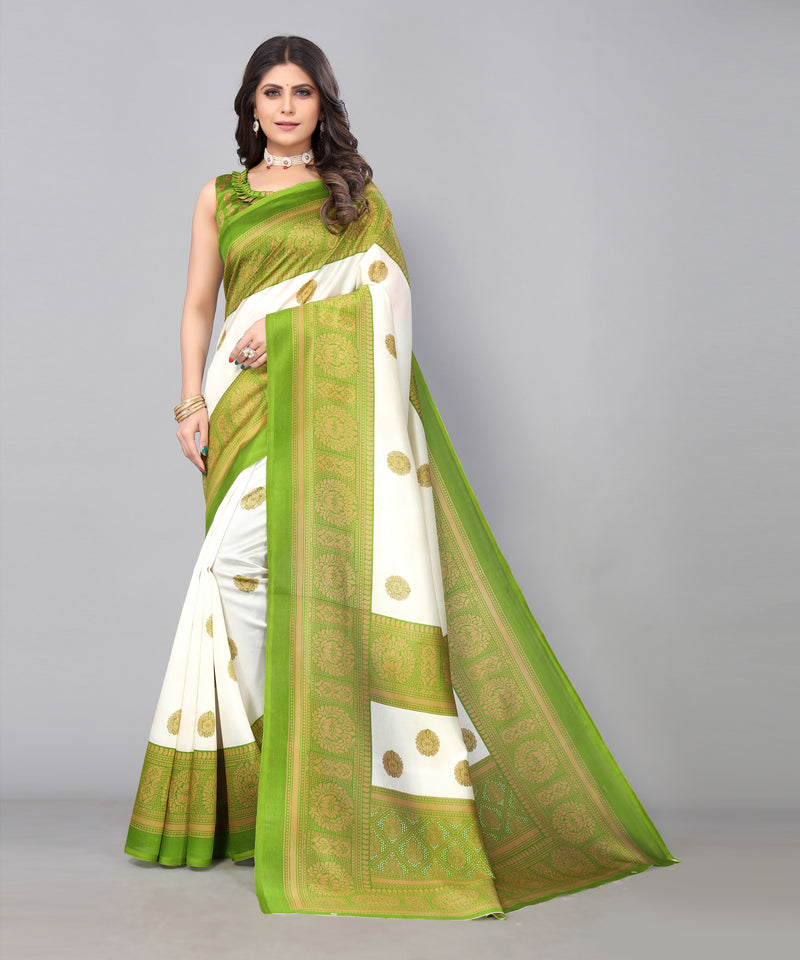 TARSHIKA GREEN FLORAL PRINT MYSORE ARTSILK SAREE