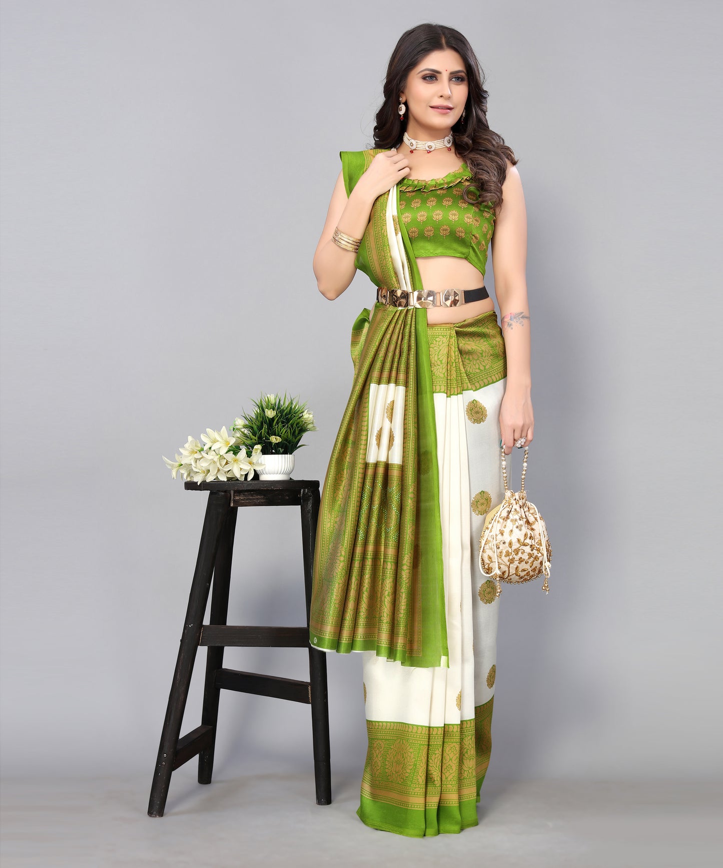 TARSHIKA GREEN FLORAL PRINT MYSORE ARTSILK SAREE