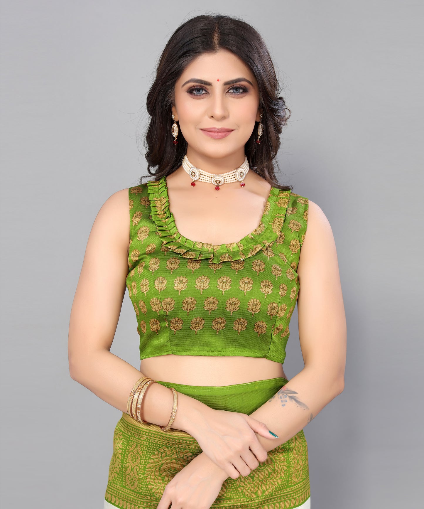 TARSHIKA GREEN FLORAL PRINT MYSORE ARTSILK SAREE