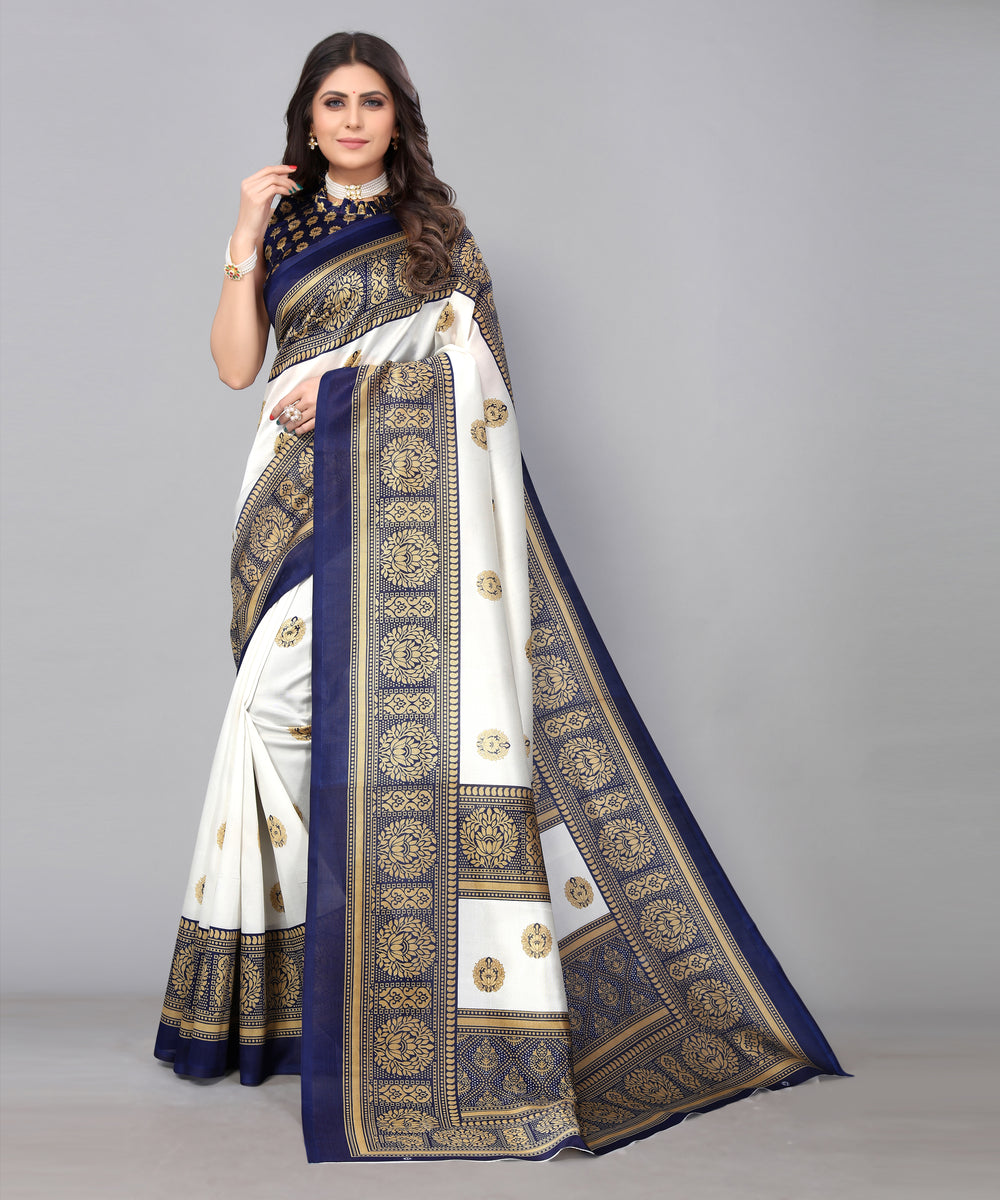 TARSHIKA NAVY FLORAL PRINT MYSORE ARTSILK SAREE