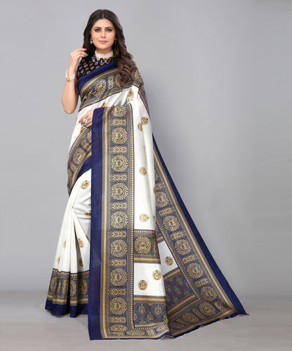 TARSHIKA NAVY FLORAL PRINT MYSORE ARTSILK SAREE