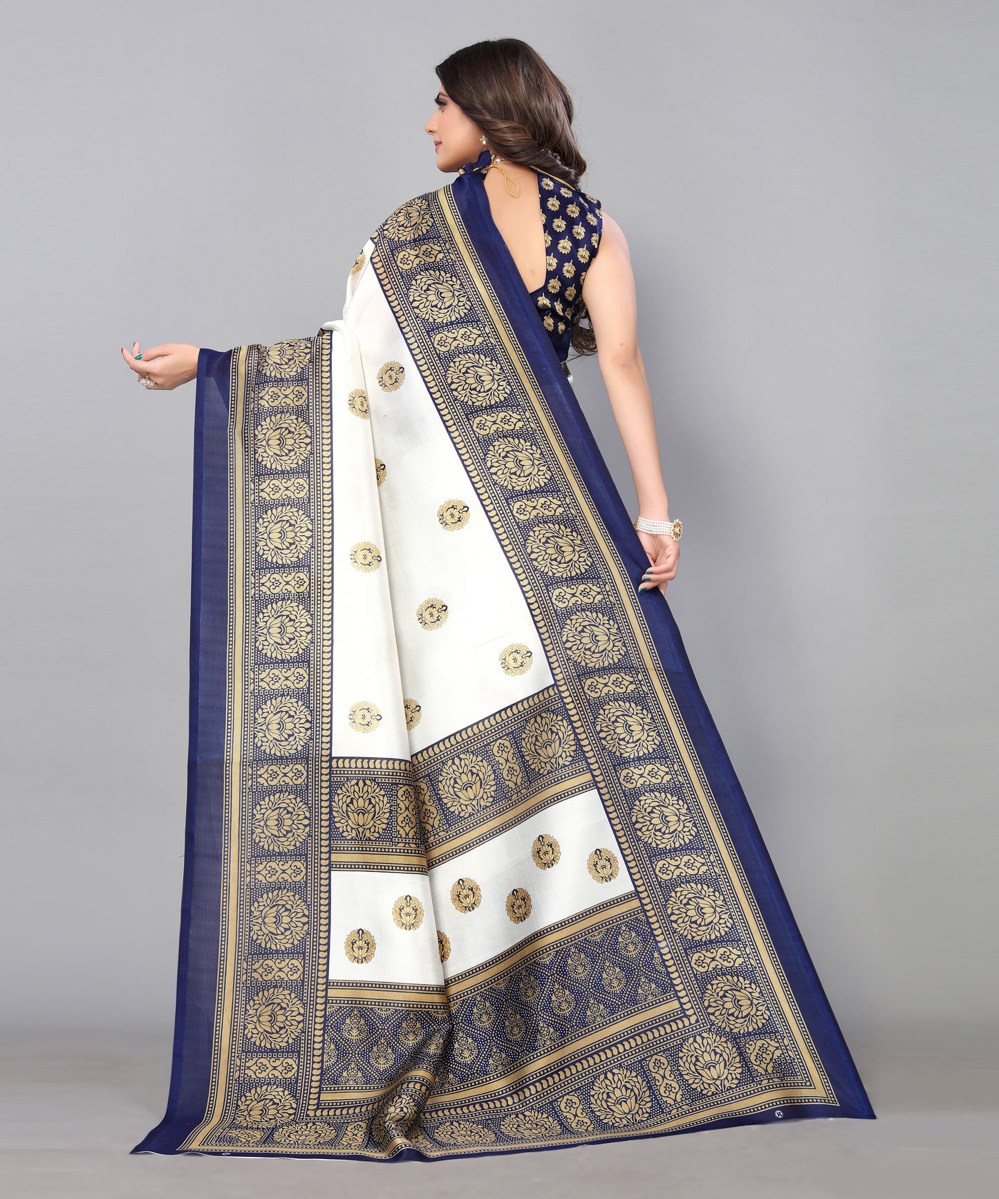 TARSHIKA NAVY FLORAL PRINT MYSORE ARTSILK SAREE