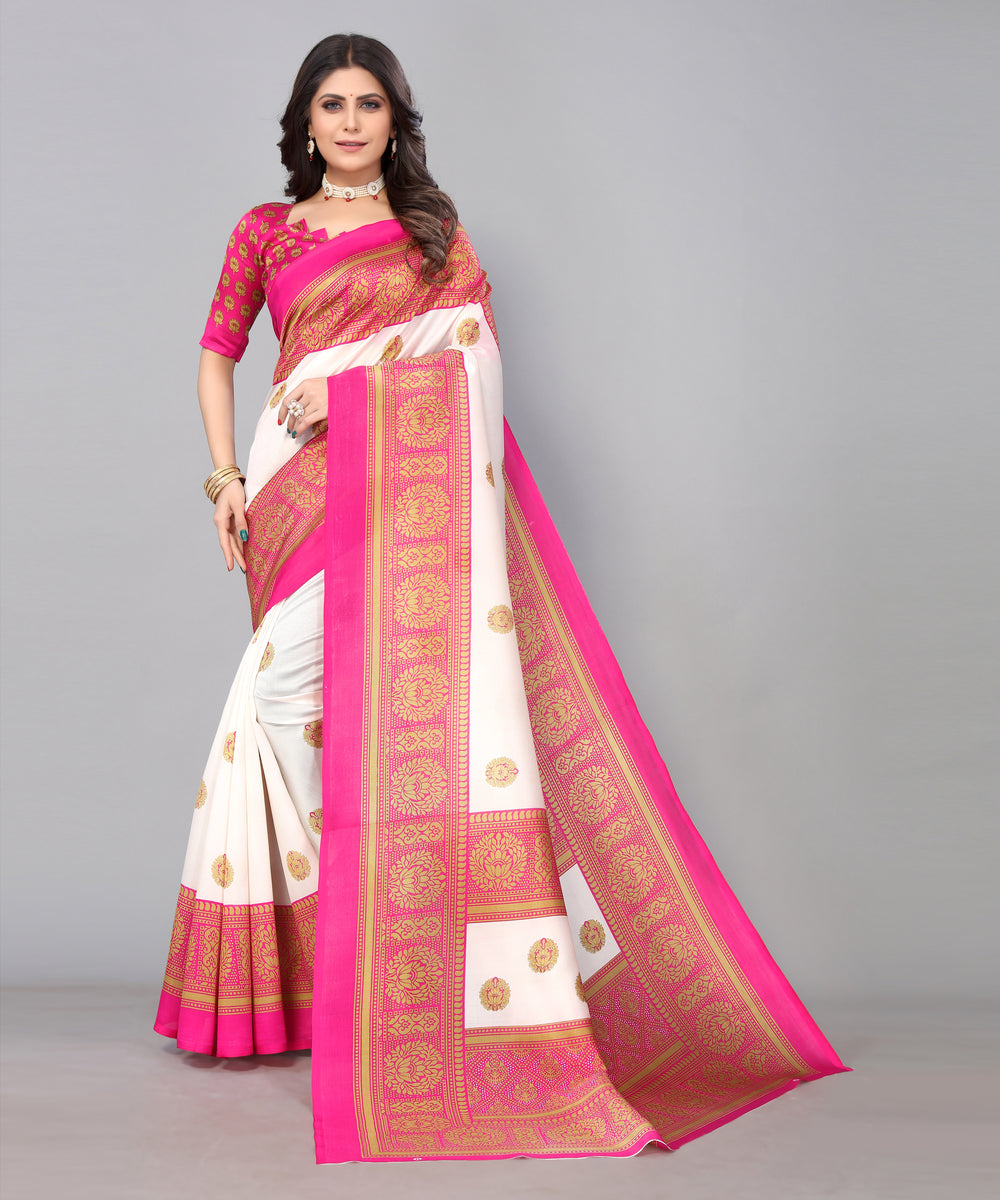 TARSHIKA PINK FLORAL PRINT MYSORE ARTSILK SAREE
